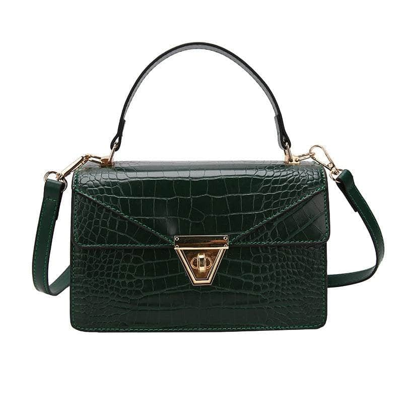 Top Handle Vegan Leather Croc Skin Bag Green