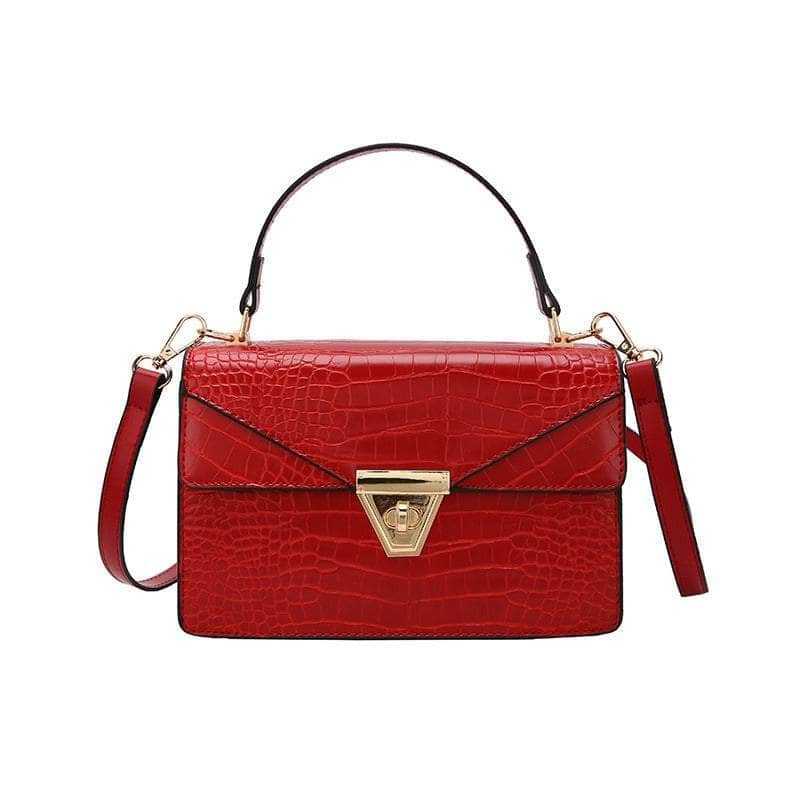 Top Handle Vegan Leather Croc Skin Bag Red