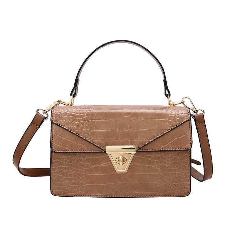 Top Handle Vegan Leather Croc Skin Bag Tan