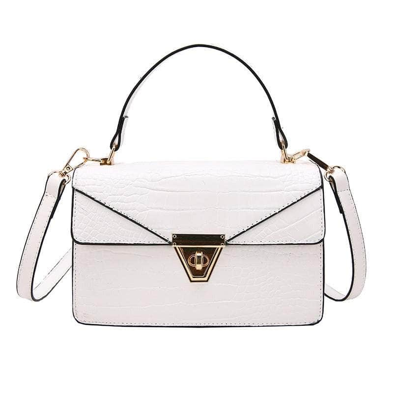 Top Handle Vegan Leather Croc Skin Bag White