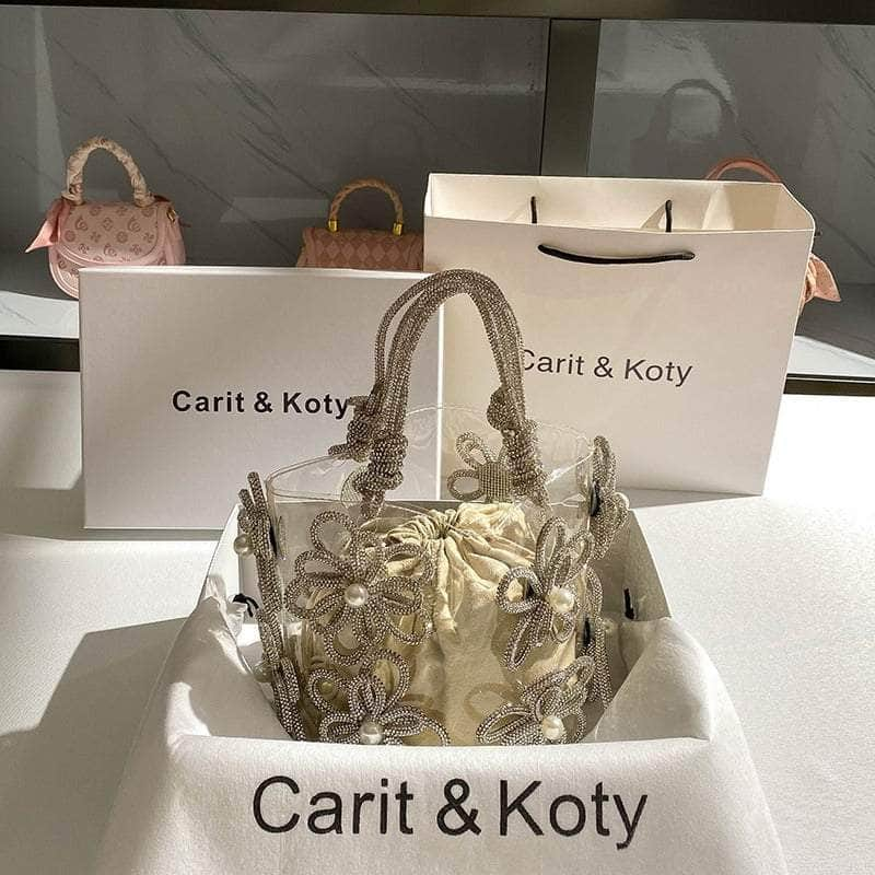 Transparent Bucket Shiny Glitter Rhinestone Handbag Silver