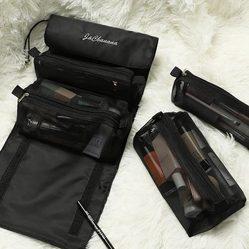 Travel Cosmetic Bag Women Mesh Make Up Box Bags Beautician Toiletry Makeup Brushes Lipstick Storage Organizer black