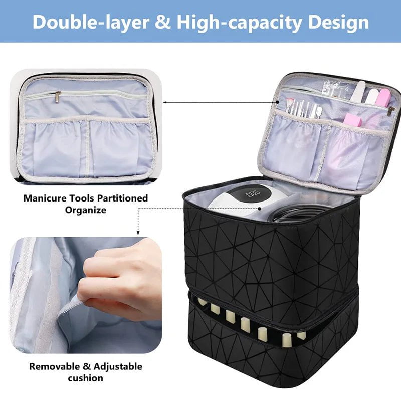 Travel-Friendly Nail Polish Storage Bag with Handle and 2 Layers black