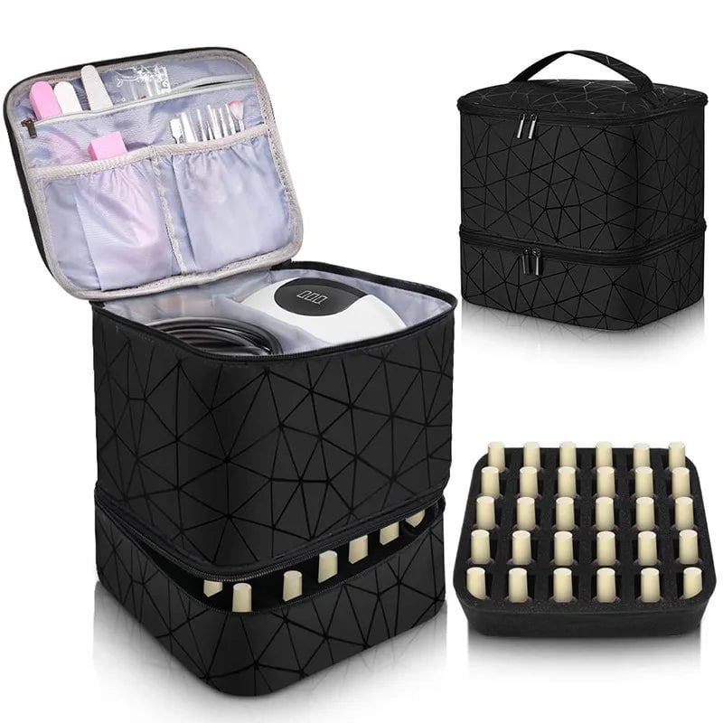 Travel-Friendly Nail Polish Storage Bag with Handle and 2 Layers black
