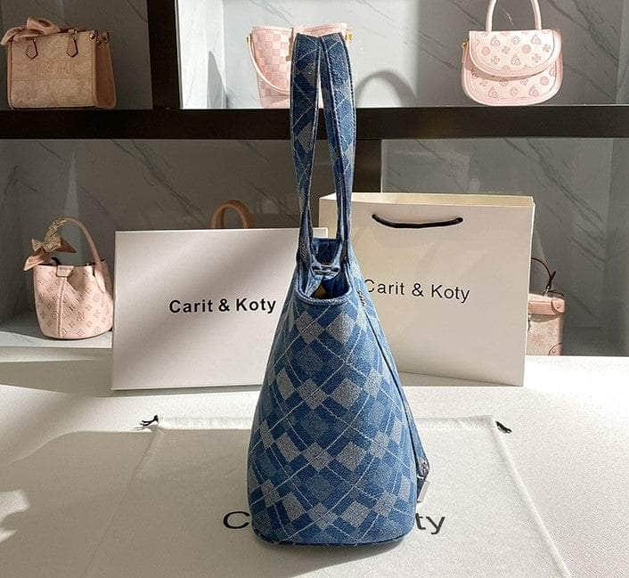 Trendy Checker Print Crossbody Tote Bag