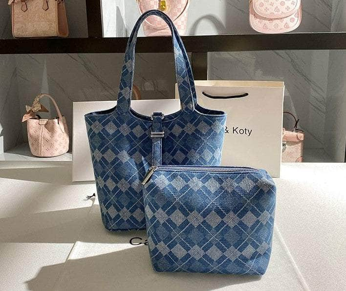 Trendy Checker Print Crossbody Tote Bag