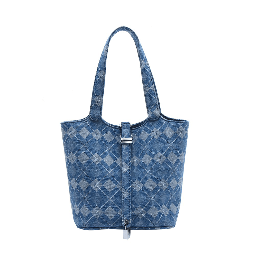 Trendy Checker Print Crossbody Tote Bag