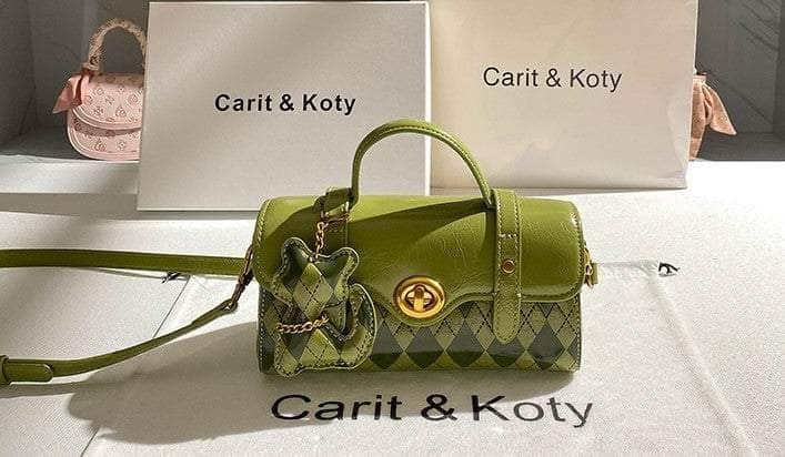 Trendy Checkered Canvas Flap Handbag Green