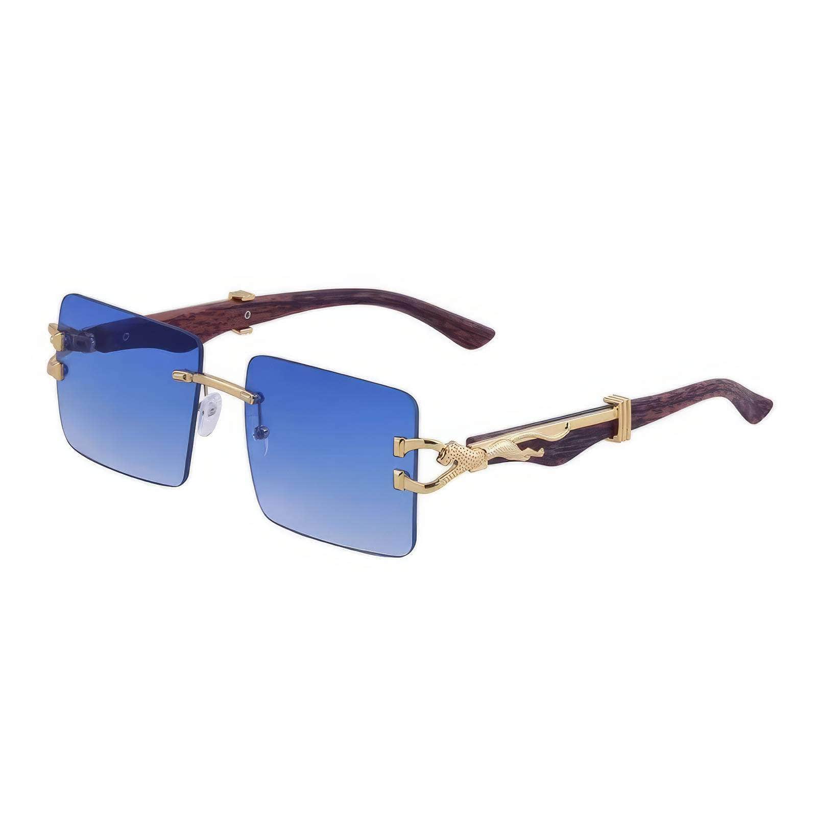 Trendy Fashion Square Wooden Frame Sunglasses Blue / Resin