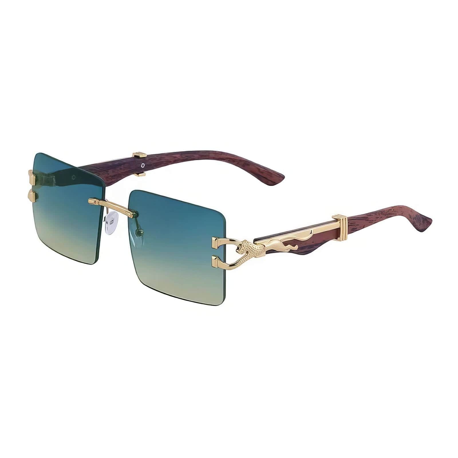 Trendy Fashion Square Wooden Frame Sunglasses DarkCyan / Resin