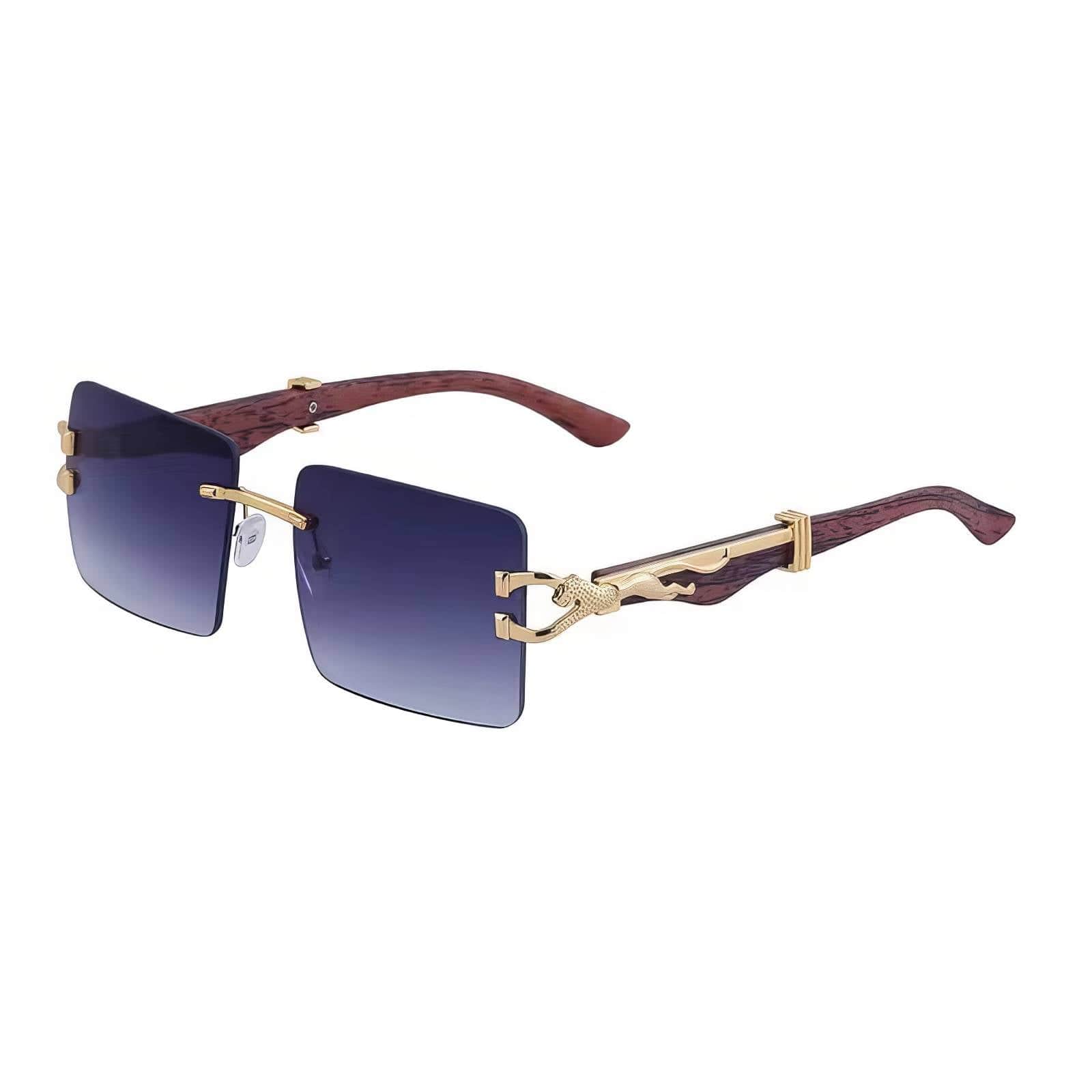 Trendy Fashion Square Wooden Frame Sunglasses LightNavy / Resin