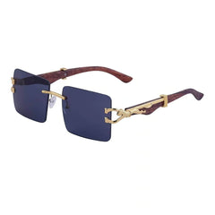 Trendy Fashion Square Wooden Frame Sunglasses Navy / Resin