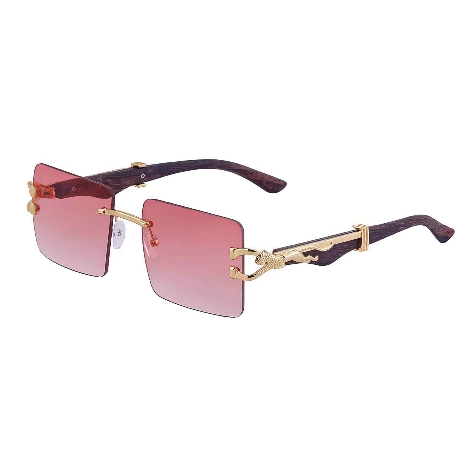 Trendy Fashion Square Wooden Frame Sunglasses Salmon / Resin