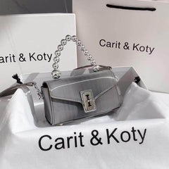 Trendy Gradient Patent Leather Armpit Handbag Gray