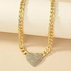 Trendy Heart Shape Pendant Glass Stone Metal Necklace Bracelet Set - Collarbone Chain for Women CN060-necklace 01