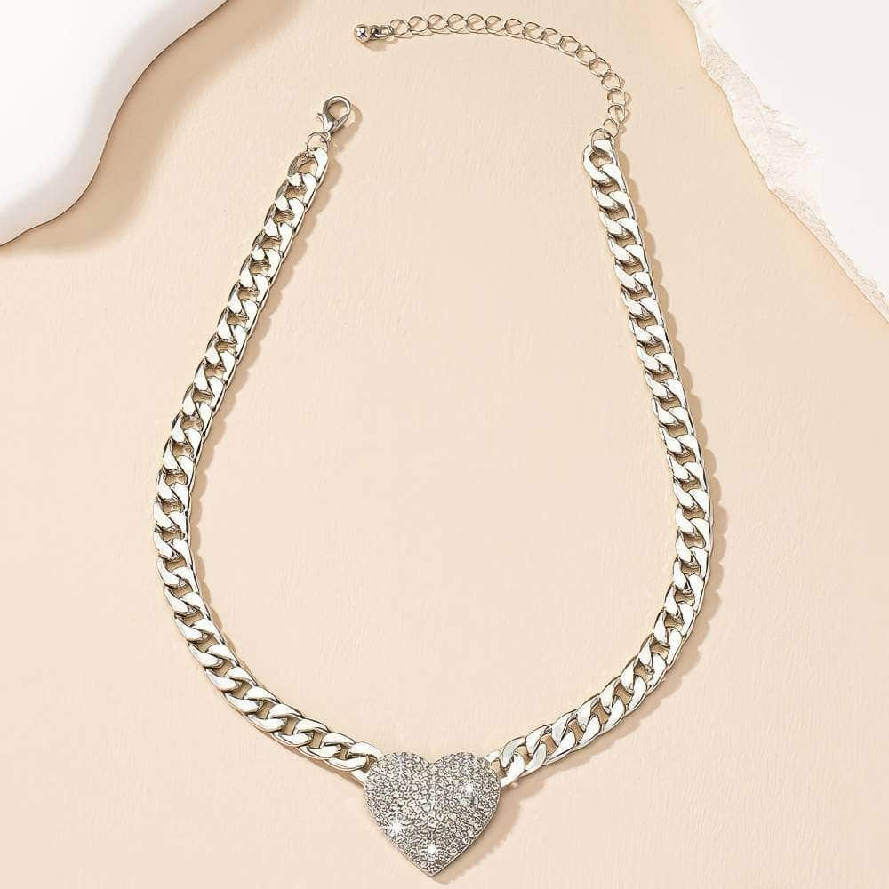 Trendy Heart Shape Pendant Glass Stone Metal Necklace Bracelet Set - Collarbone Chain for Women CN060-necklace 02