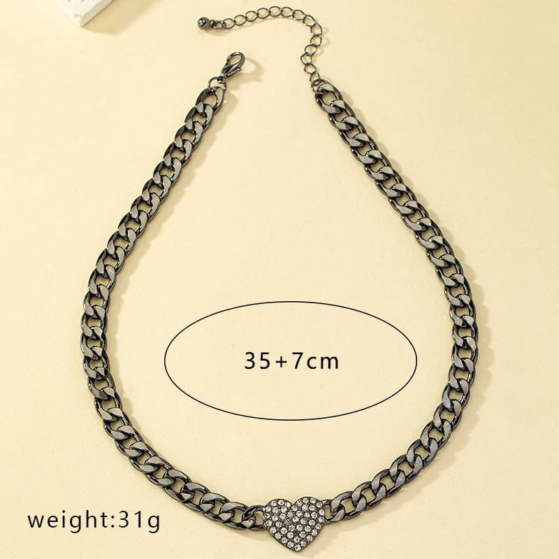 Trendy Heart Shape Pendant Glass Stone Metal Necklace Bracelet Set - Collarbone Chain for Women CN060-necklace 05