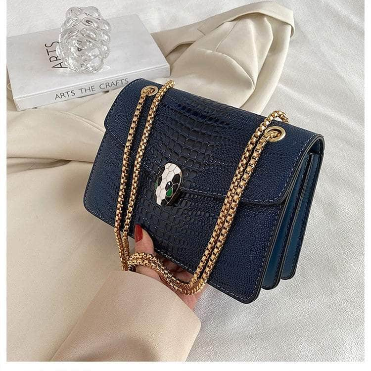 Trendy Microfiber Leather Chain Bag Blue