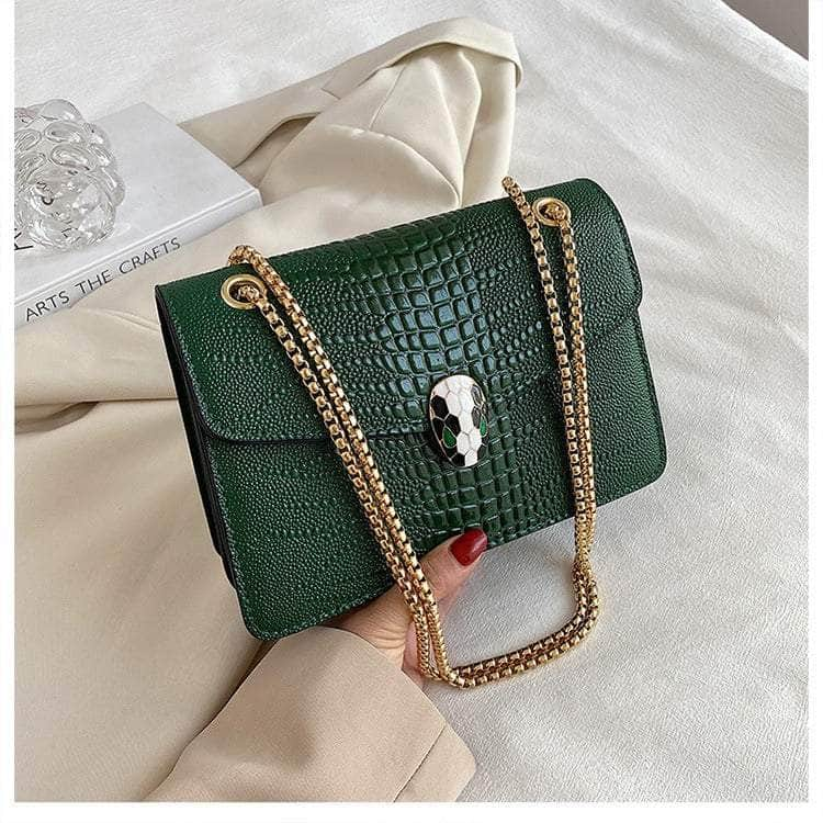 Trendy Microfiber Leather Chain Bag Green