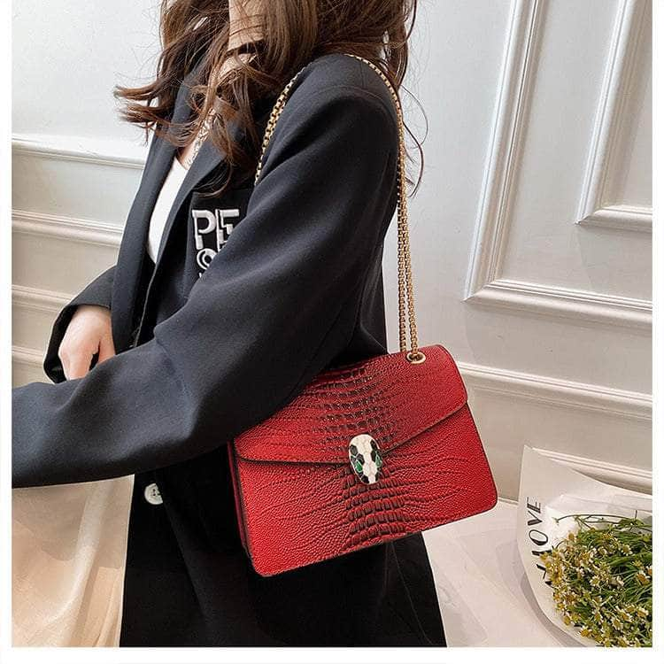 Trendy Microfiber Leather Chain Bag Red