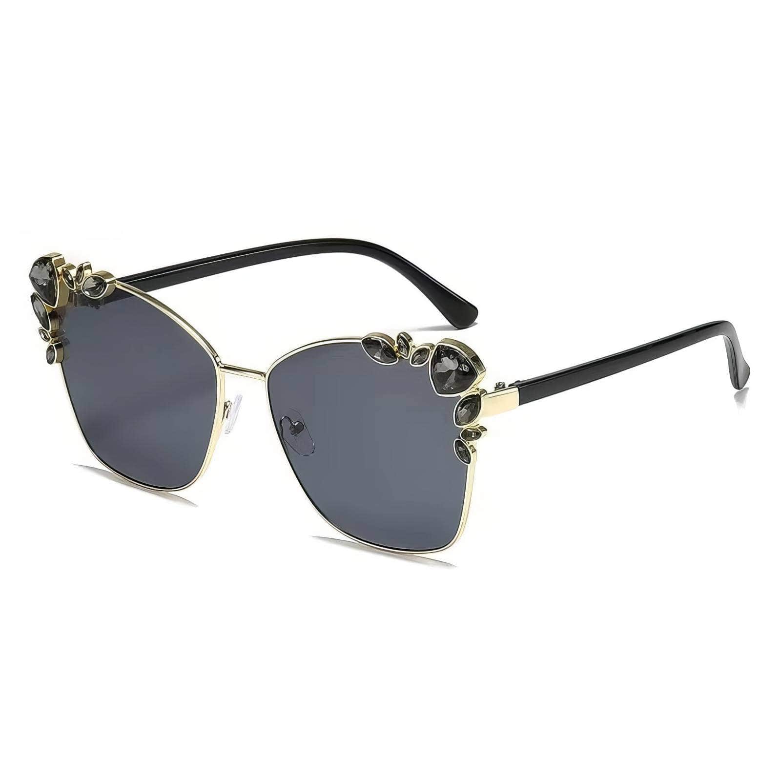 Trendy Rhinestone Polarized Sunglasses Black / Resin