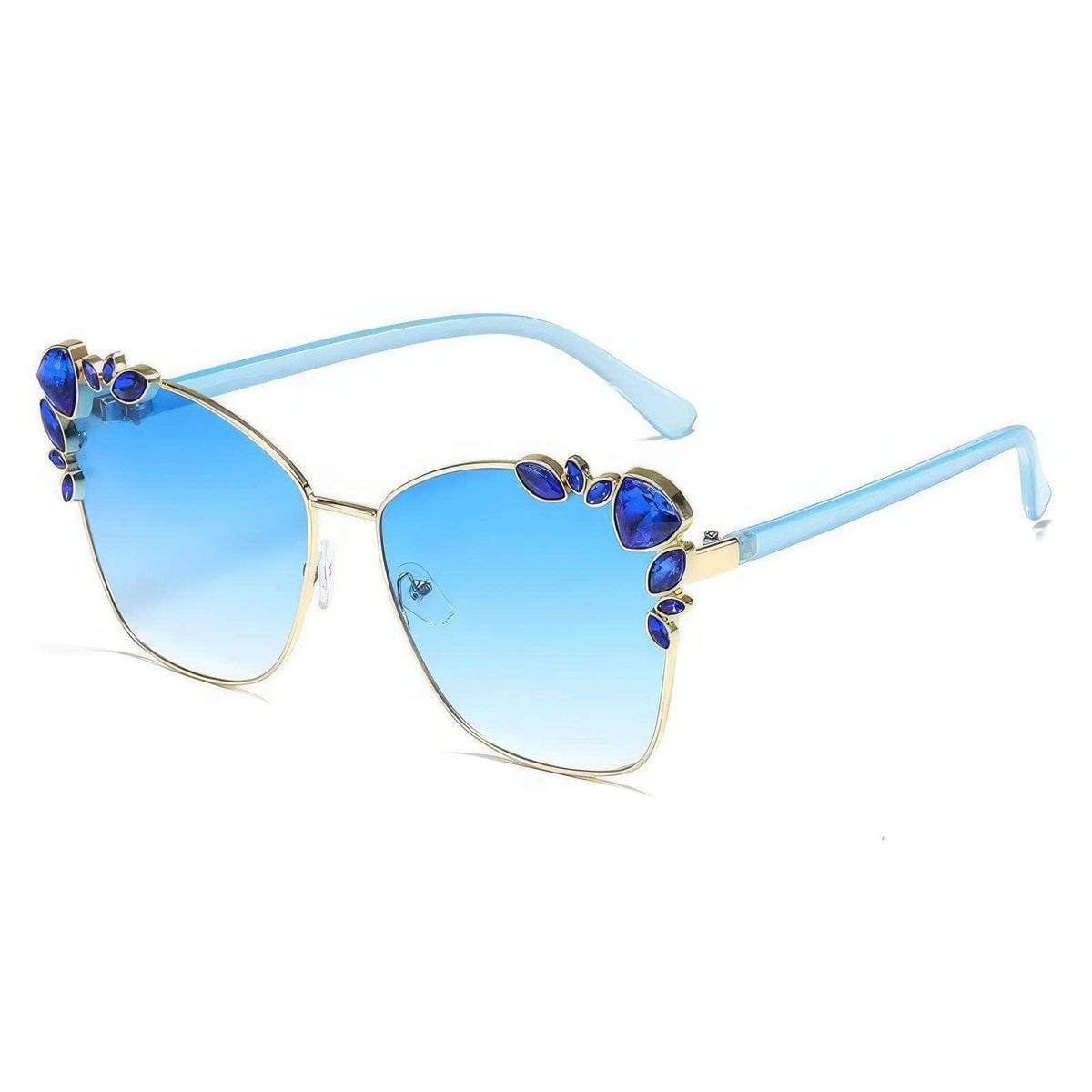 Trendy Rhinestone Polarized Sunglasses Blue / Resin
