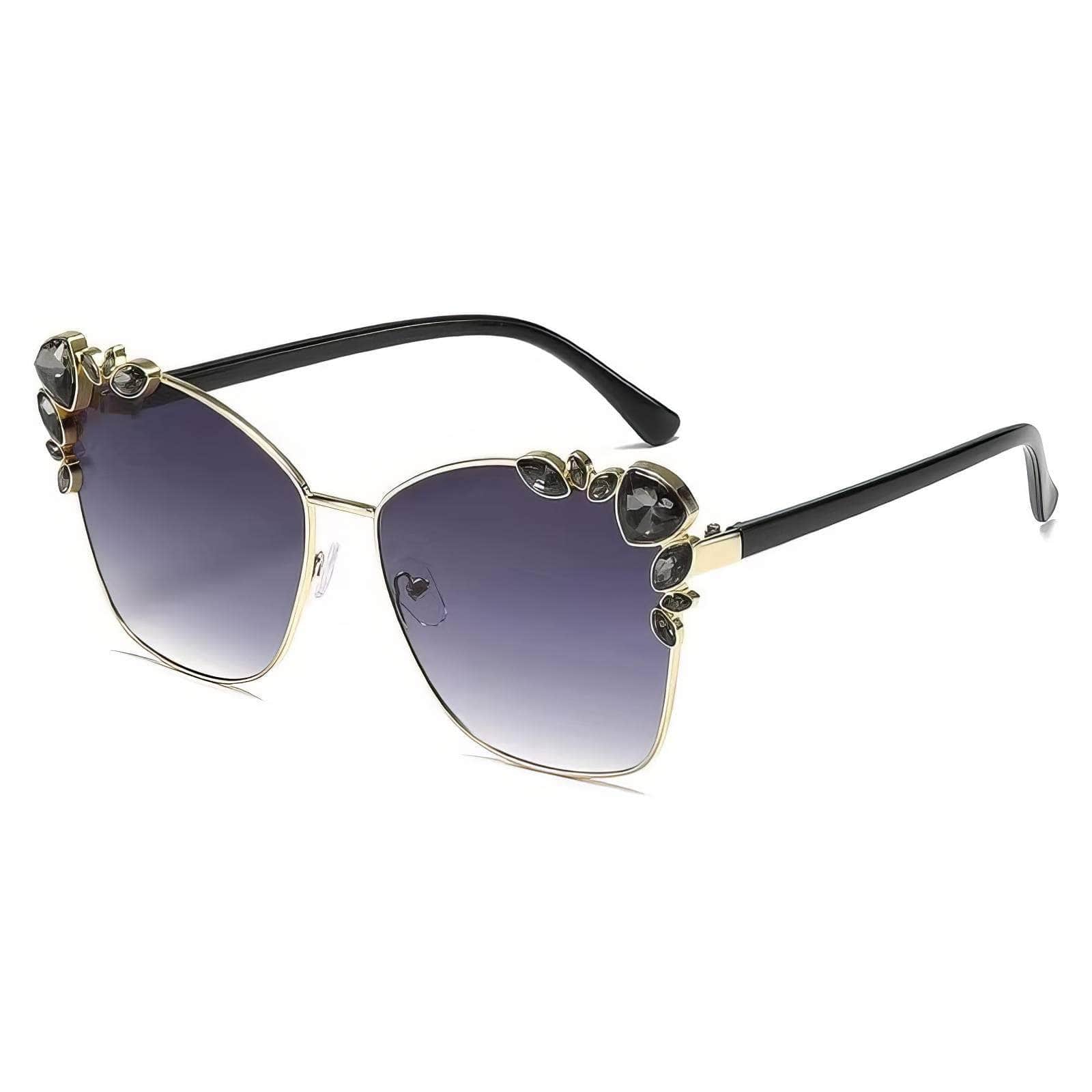 Trendy Rhinestone Polarized Sunglasses Gray / Resin