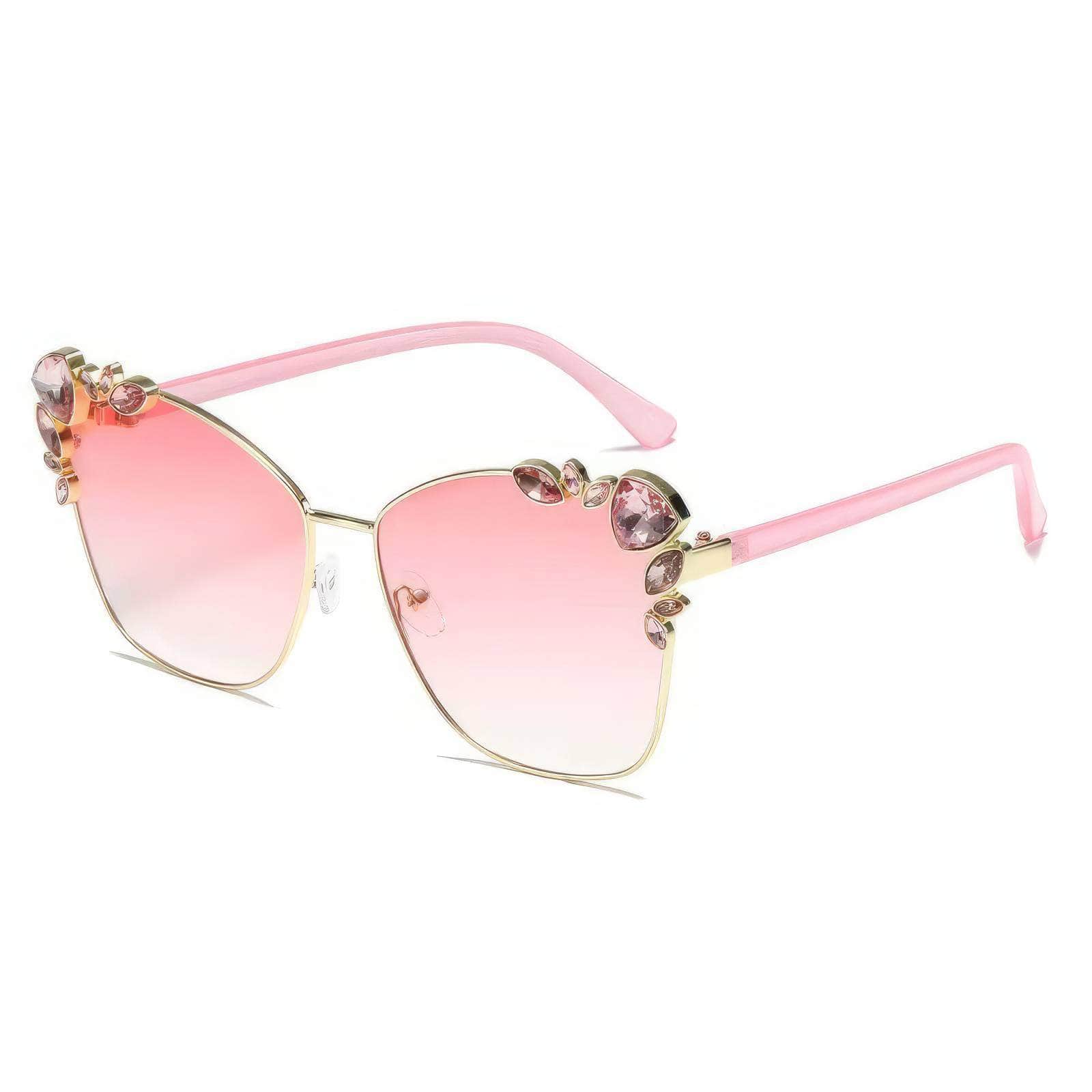 Trendy Rhinestone Polarized Sunglasses Light Pink / Resin