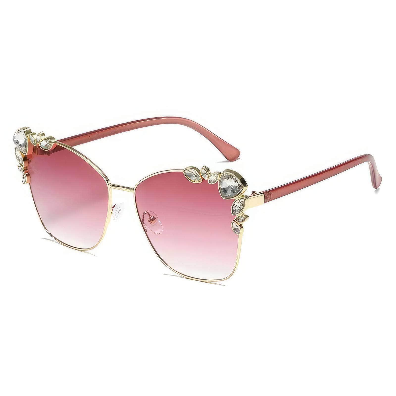 Trendy Rhinestone Polarized Sunglasses Pink / Resin