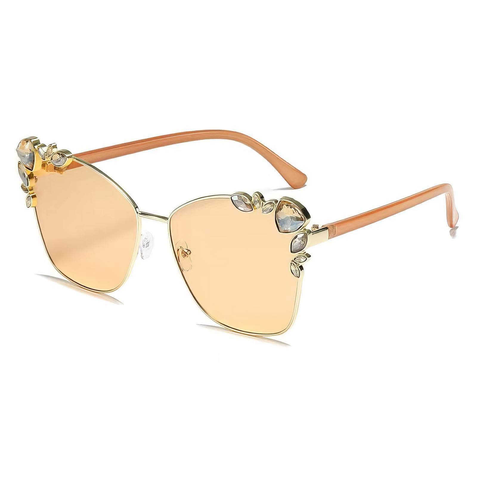 Trendy Rhinestone Polarized Sunglasses Salmon / Resin