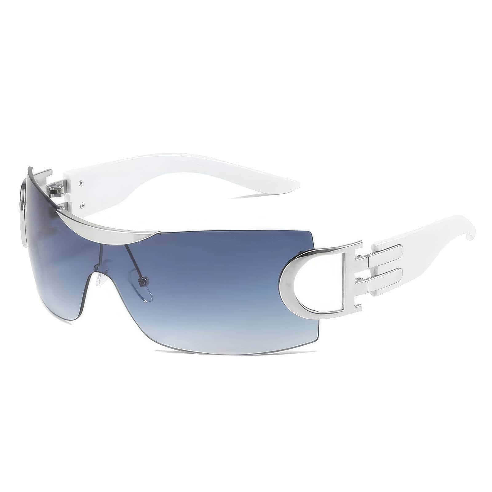 Trendy Shield Oversized Sunglasses Light Blue White / Resin