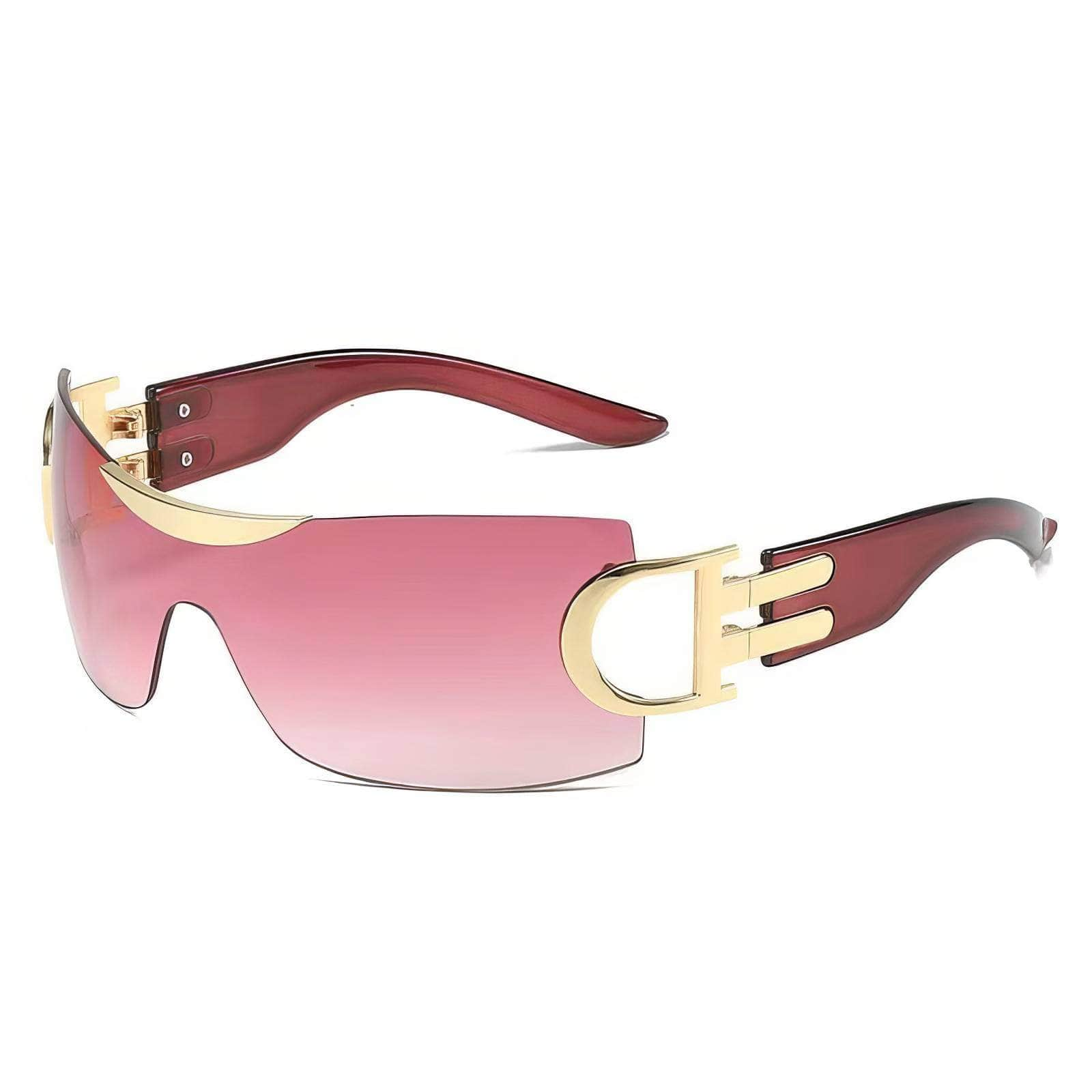 Trendy Shield Oversized Sunglasses Pink/Tea / Resin