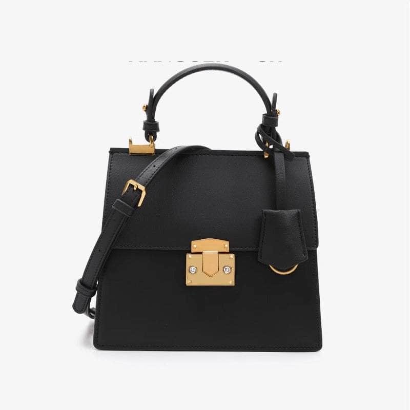 Trendy Shoulder Leather Bag With Chain Diamond Lock Black