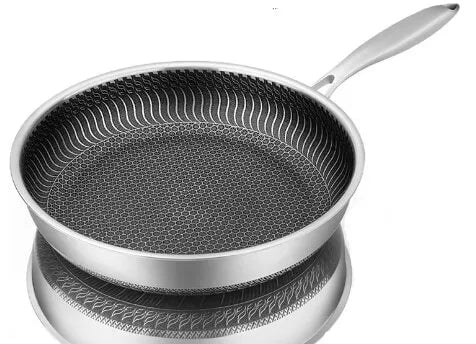 Tri-Ply Stainless Steel Frying Pan - Whole Body Construction, 316 Stainless Steel Wok Pan, Double-Sided Honeycomb Skillet, Suitable for All Stove 26cm / silvery