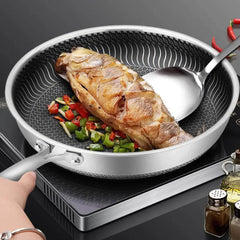 Tri-Ply Stainless Steel Frying Pan - Whole Body Construction, 316 Stainless Steel Wok Pan, Double-Sided Honeycomb Skillet, Suitable for All Stove