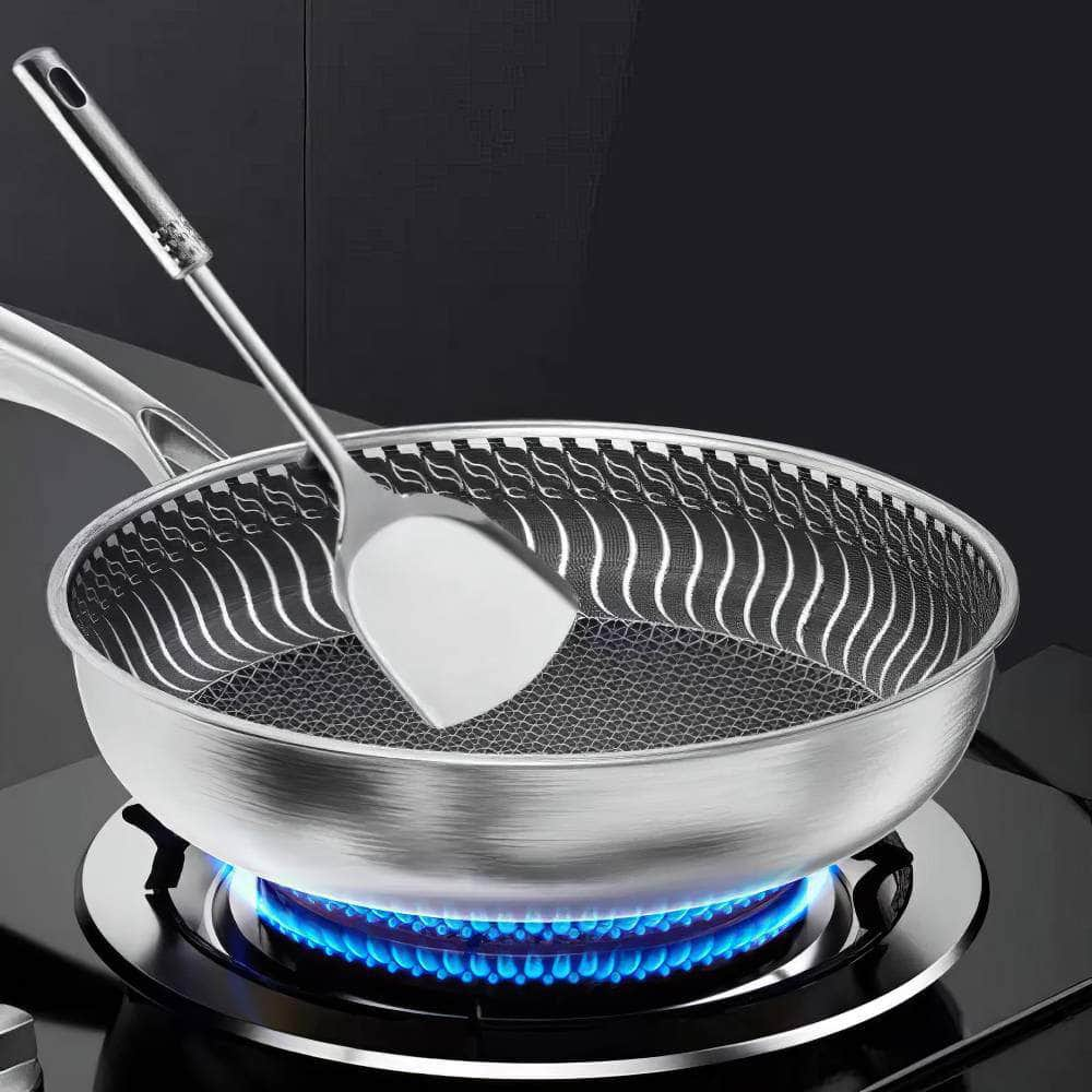 Tri-Ply Stainless Steel Frying Pan - Whole Body Construction, 316 Stainless Steel Wok Pan, Double-Sided Honeycomb Skillet, Suitable for All Stove