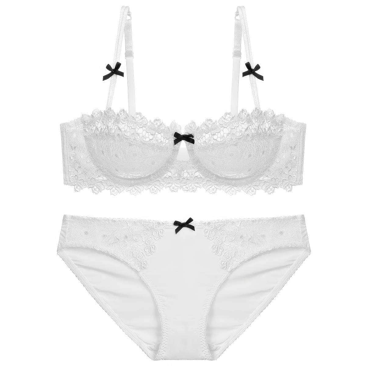 Trimmed Floral Embroidered Double Strap Bra Panty Set