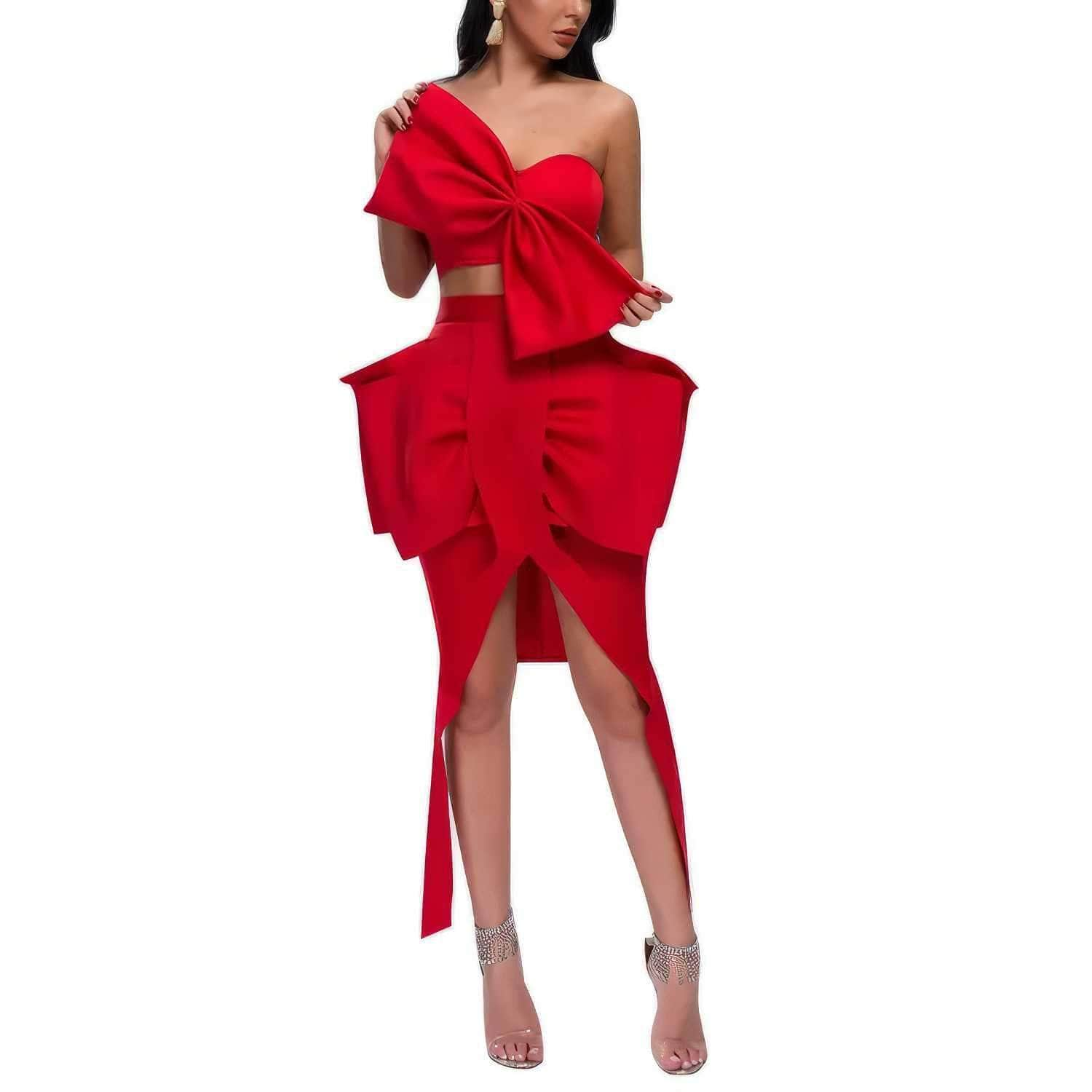 Tube Bow Tie Ruffled Skirt Two-Piece Set