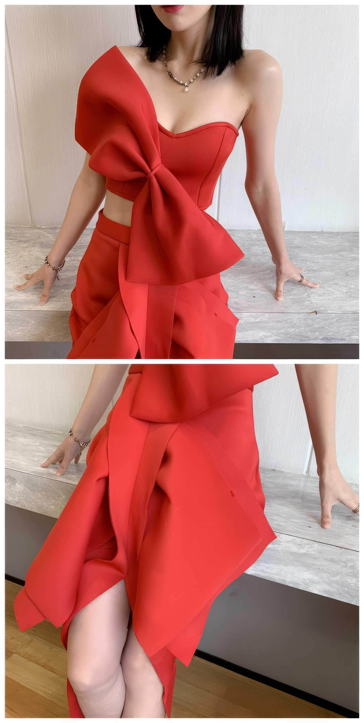 Tube Bow Tie Ruffled Skirt Two-Piece Set