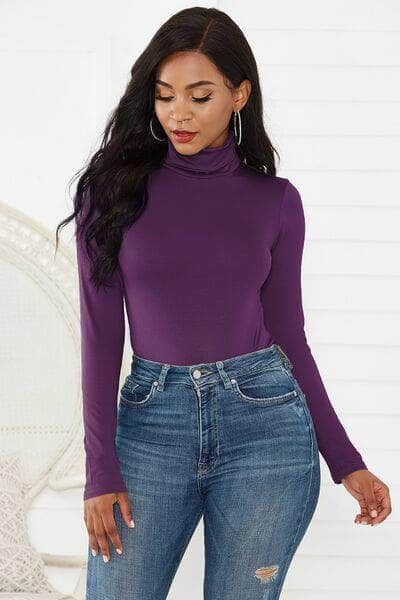 Turtleneck Long Sleeve Bodysuit Plum / S