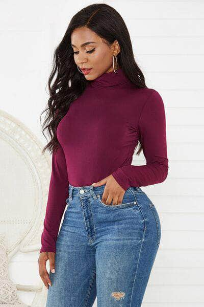 Turtleneck Long Sleeve Bodysuit Wine / S