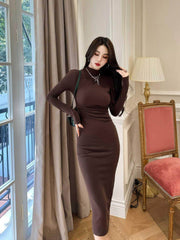 Turtleneck Ribbed Long Sleeve Slim Fit Dress