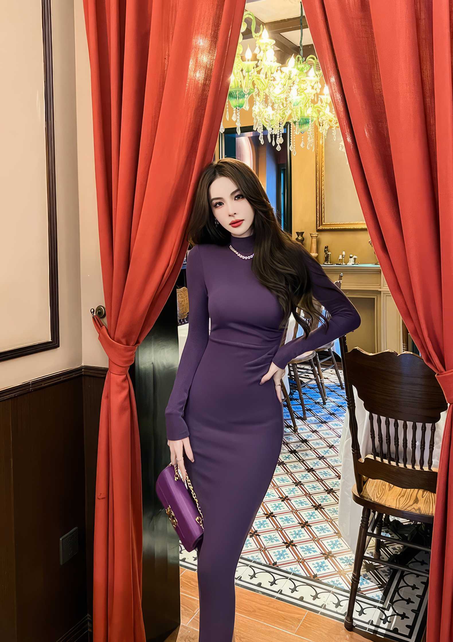 Turtleneck Ribbed Long Sleeve Slim Fit Dress