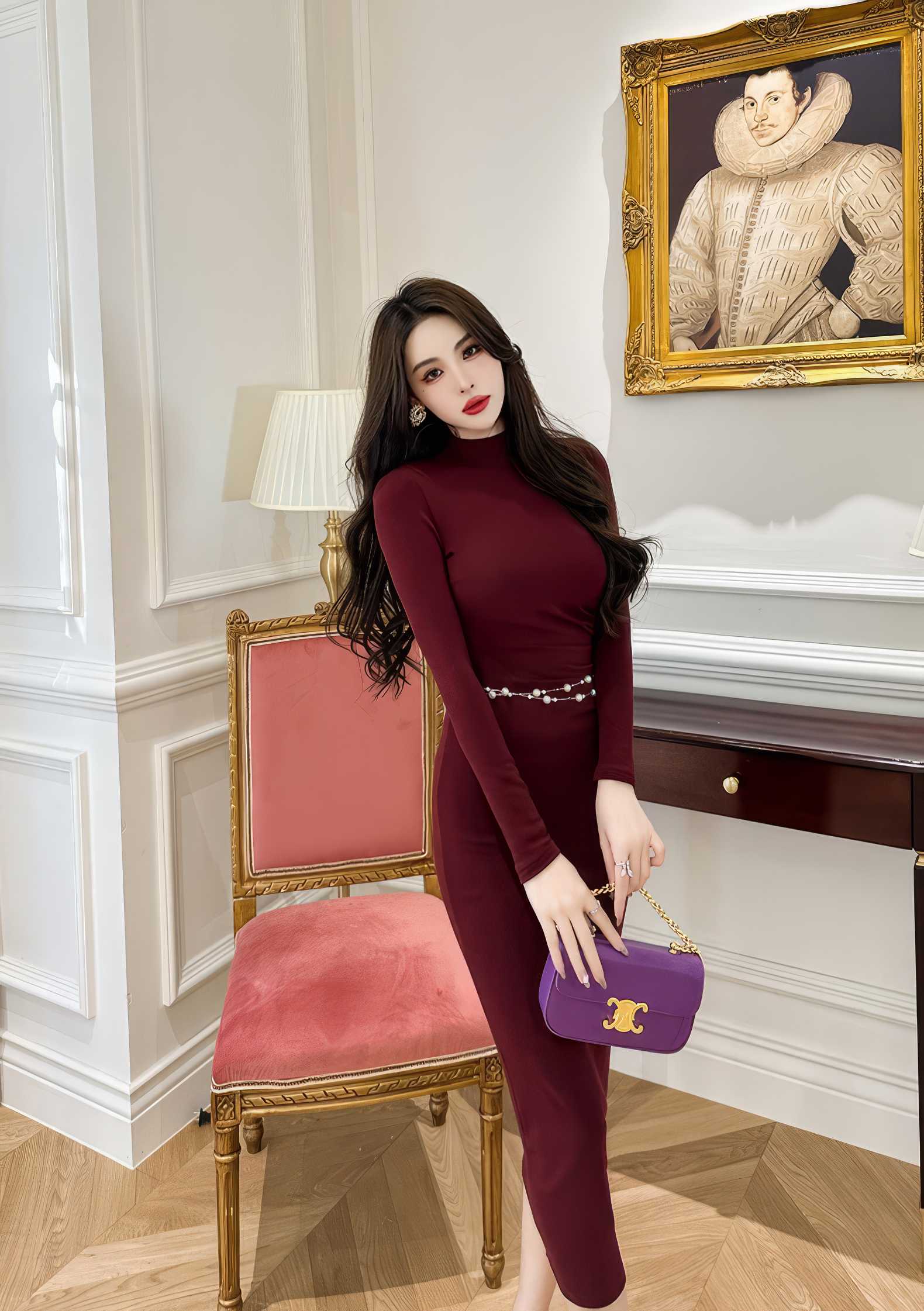 Turtleneck Ribbed Long Sleeve Slim Fit Dress