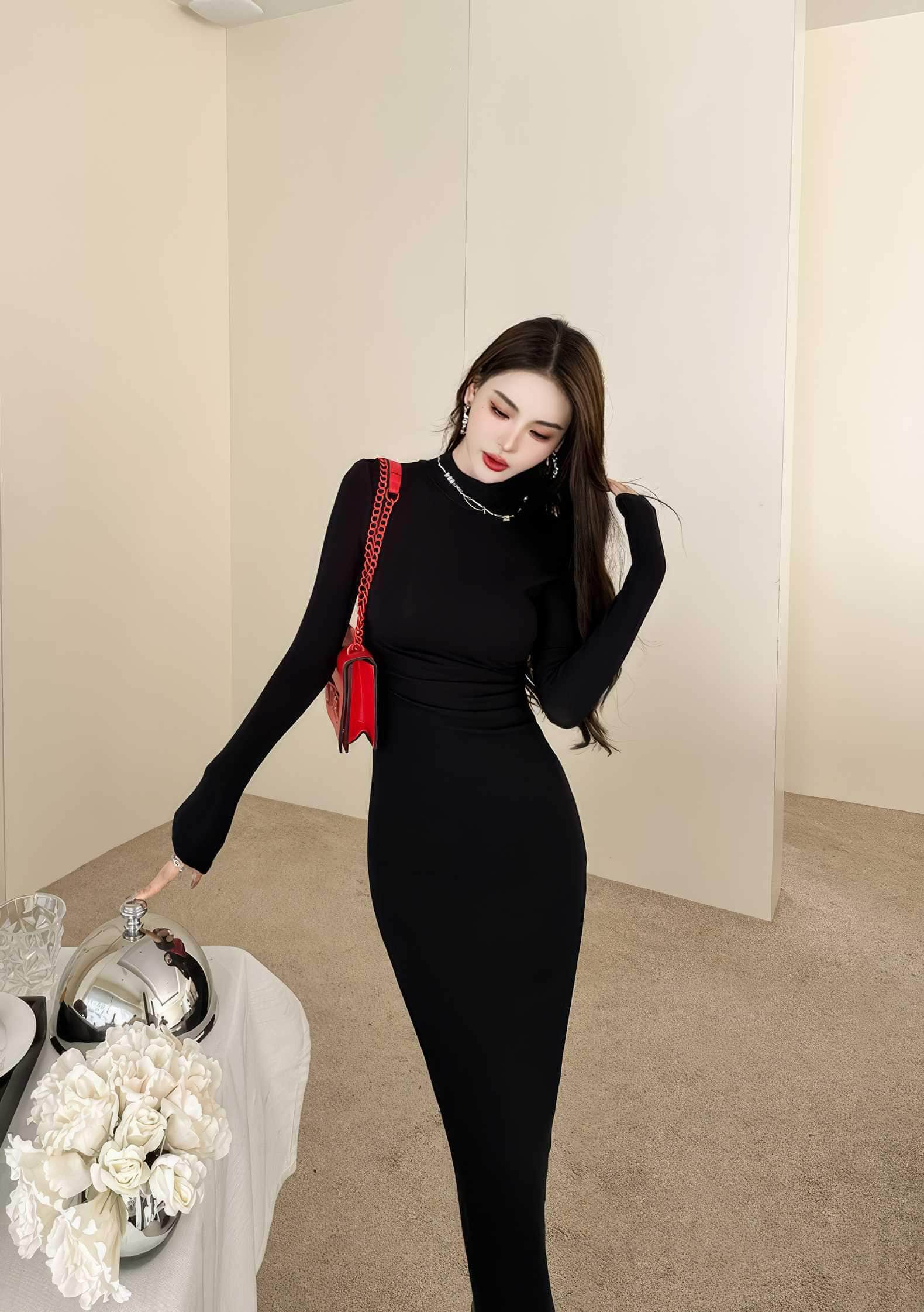 Turtleneck Ribbed Long Sleeve Slim Fit Dress