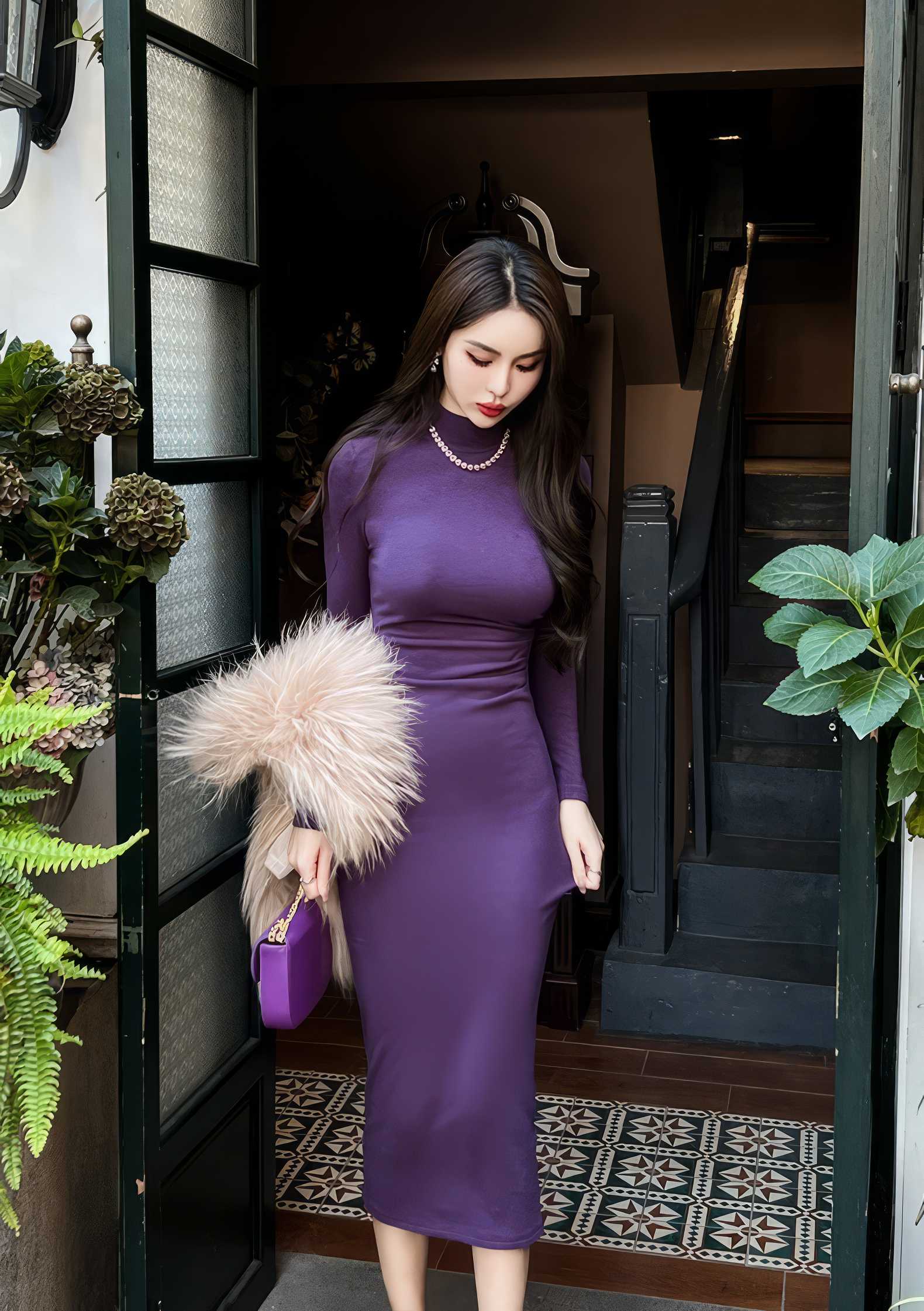 Turtleneck Ribbed Long Sleeve Slim Fit Dress