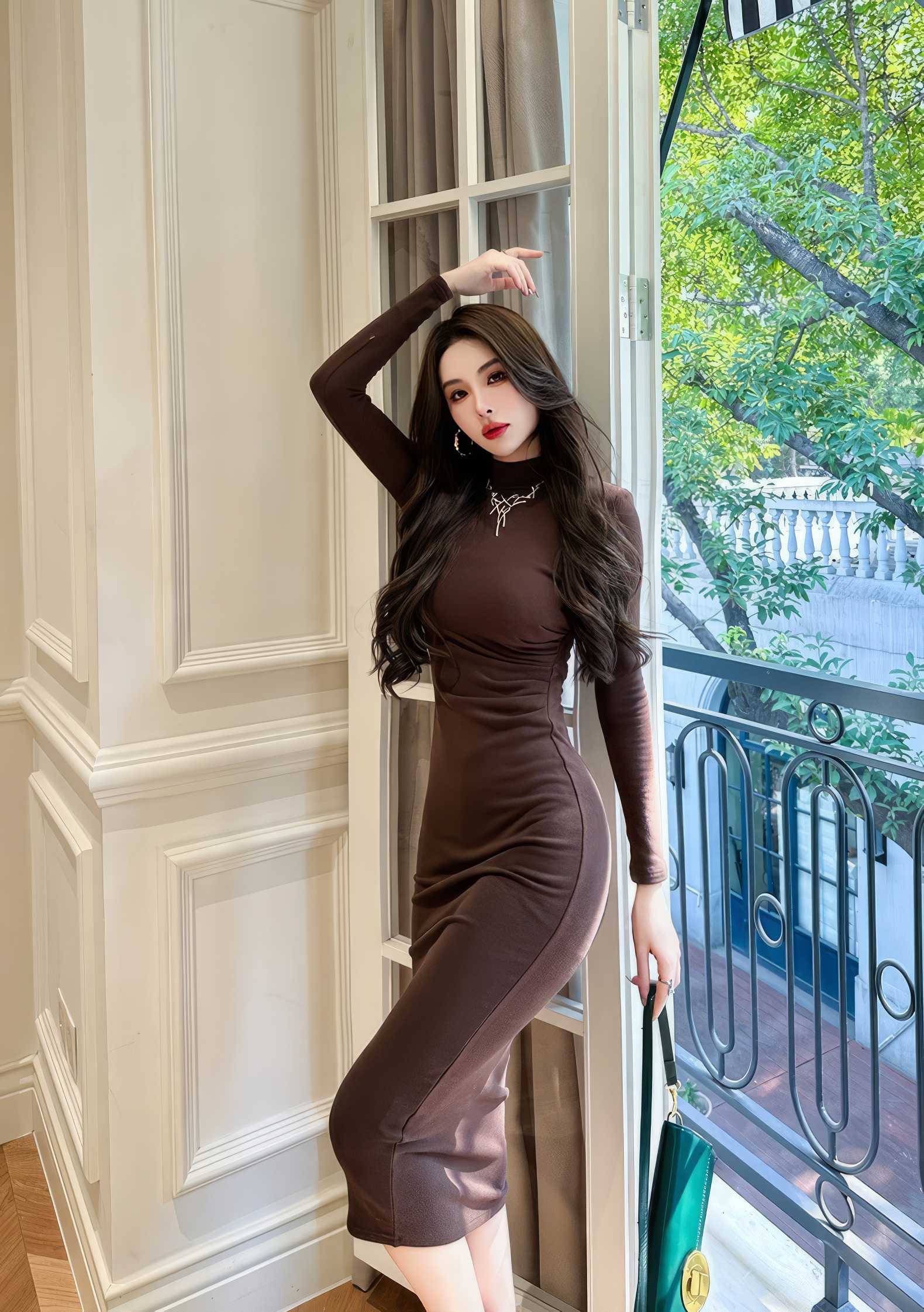 Turtleneck Ribbed Long Sleeve Slim Fit Dress