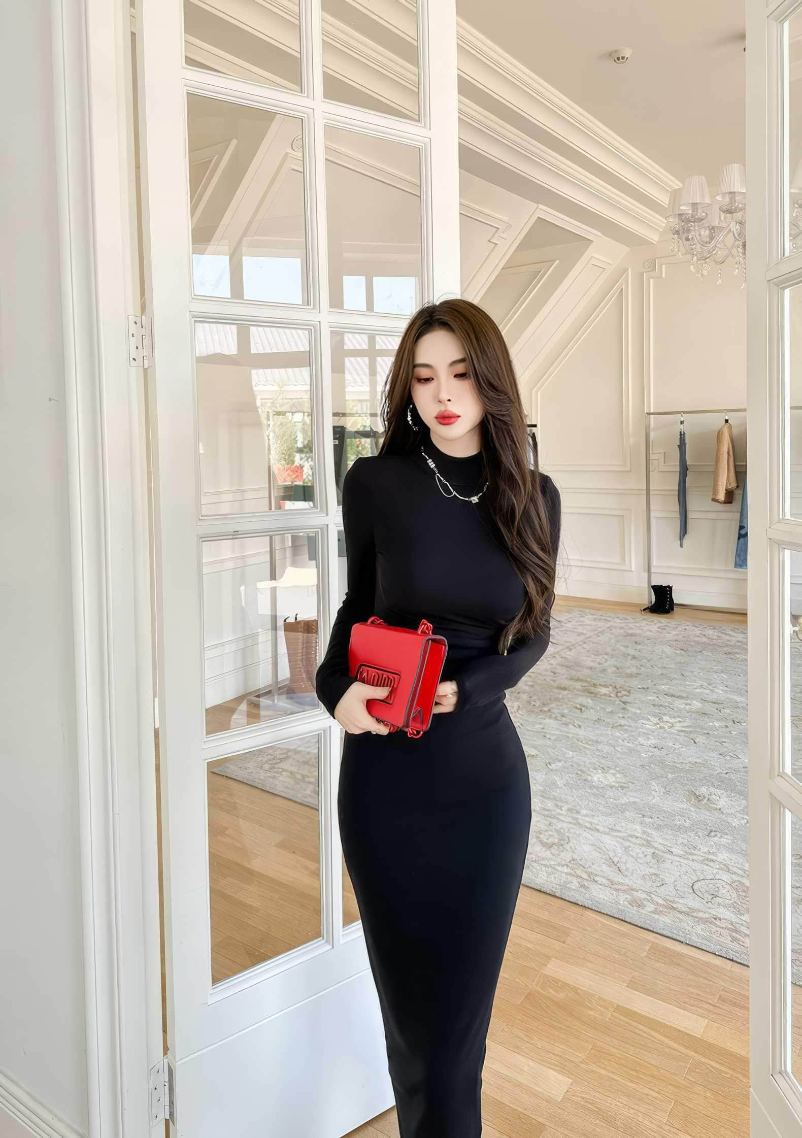 Turtleneck Ribbed Long Sleeve Slim Fit Dress