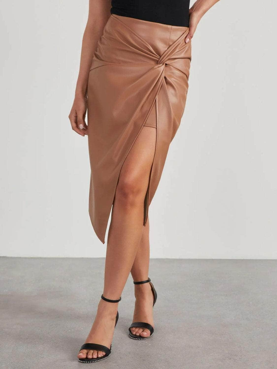 Twist Detail High Waist Skirt Tan / S