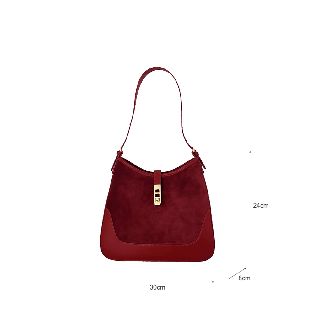 Twist Lock Embellished Suede Hobo Handbag